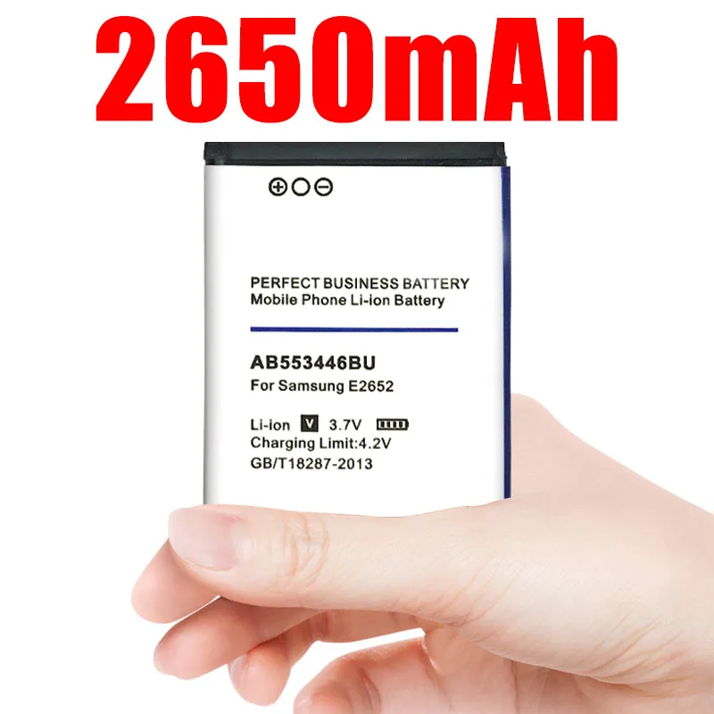 Аккумулятор Ab553446bu 2650 мАч для Samsung E2652 C3300 C3300k E2120 E3300 S5150 M3200 B100 L250 L258 M628 W539 X989 |
