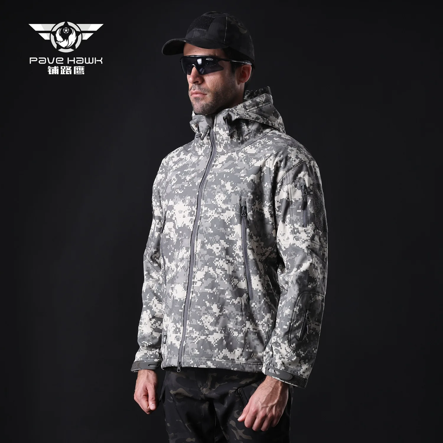 CamouflagTactics Акула кожа софтшелл для мужчин водонепроницаемый тепловой открытый с капюшоном походная куртка лыжная треккинг Кемпинг Рыбалка пальто