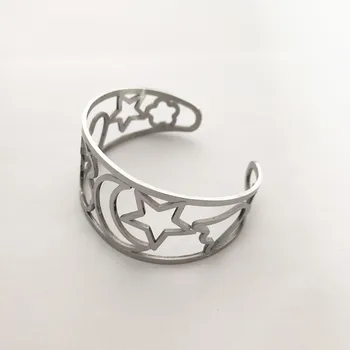 

Hot Sale Fashion Women Silver Color Rose Gold Stainless Steel Bear Star Moon Hollow Bangles Bracelets Pulseras Jewelry