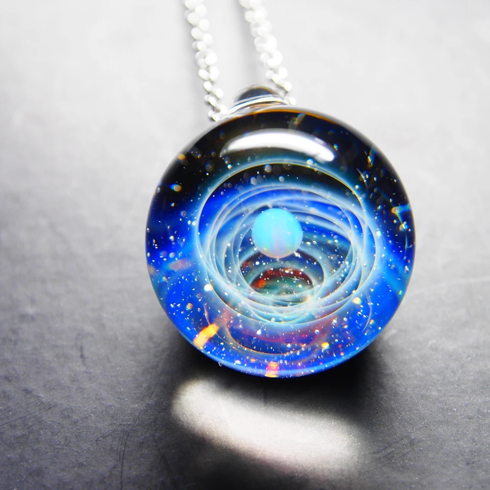Metal Color: d Davitu Unisex Glow in The Dark Moon Necklace Galaxy Planet Glass Cabochon Pendant Necklace Silver Chain Luminous Jewelry Women Gifts 