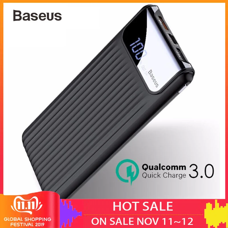 Kaufen Baseus 10000mAh Power Bank 2A Schnell Ladegerät 3,0 Reise Ladegerät Digital Player Power Für iPhone Samsung Galaxy S8 S9