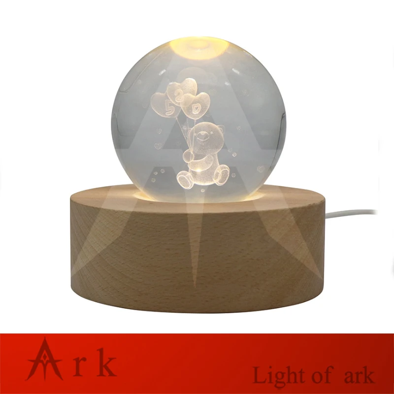 3D bear crystal ball wood tabale lamp night light-04