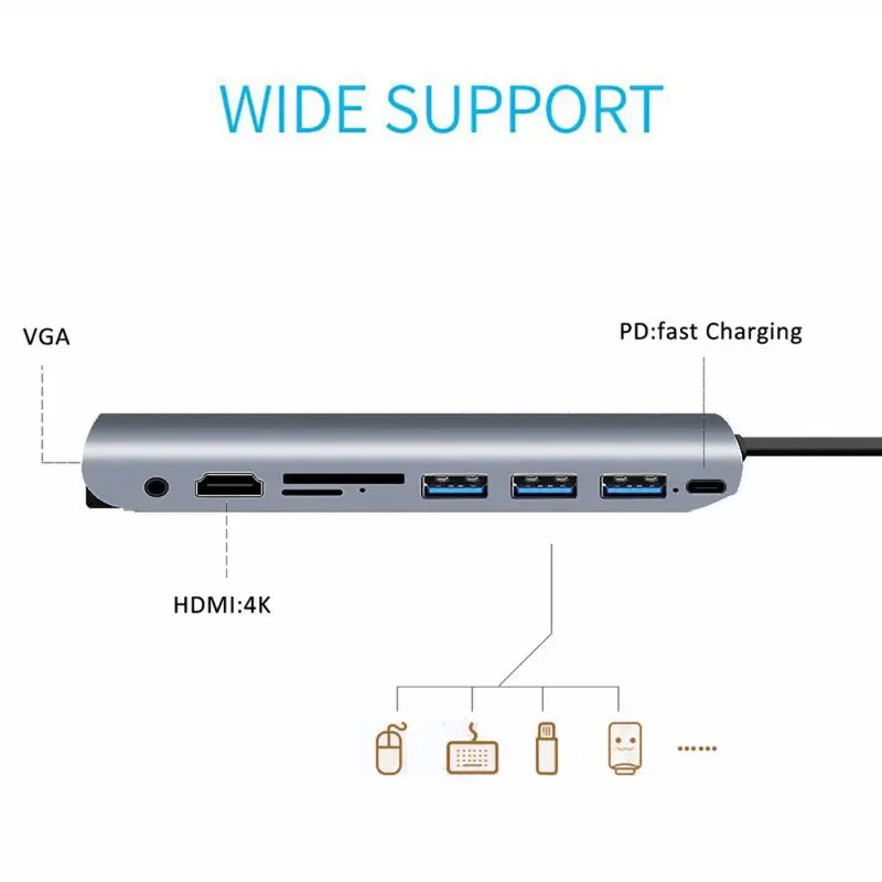 9 в 1 Thunderbolt 3 док-станция USB C концентратор type-c к HDMI+ VGA с аудио hd-конвертер адаптер для Macbook samsung S8 USB C