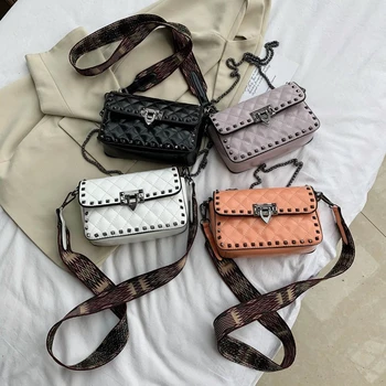 

2020 Women Fashion Rivet Decoration Crossbody Bag PU Leather Vintage Style Ladies Stylish Shoulder Handbags Purse Satchel