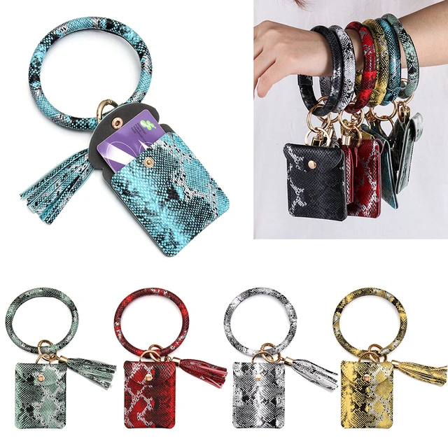 Key Ring Bangle Purse Designer Leopard Leather Card Holder Silicone Beaded Credit Cards Keychain