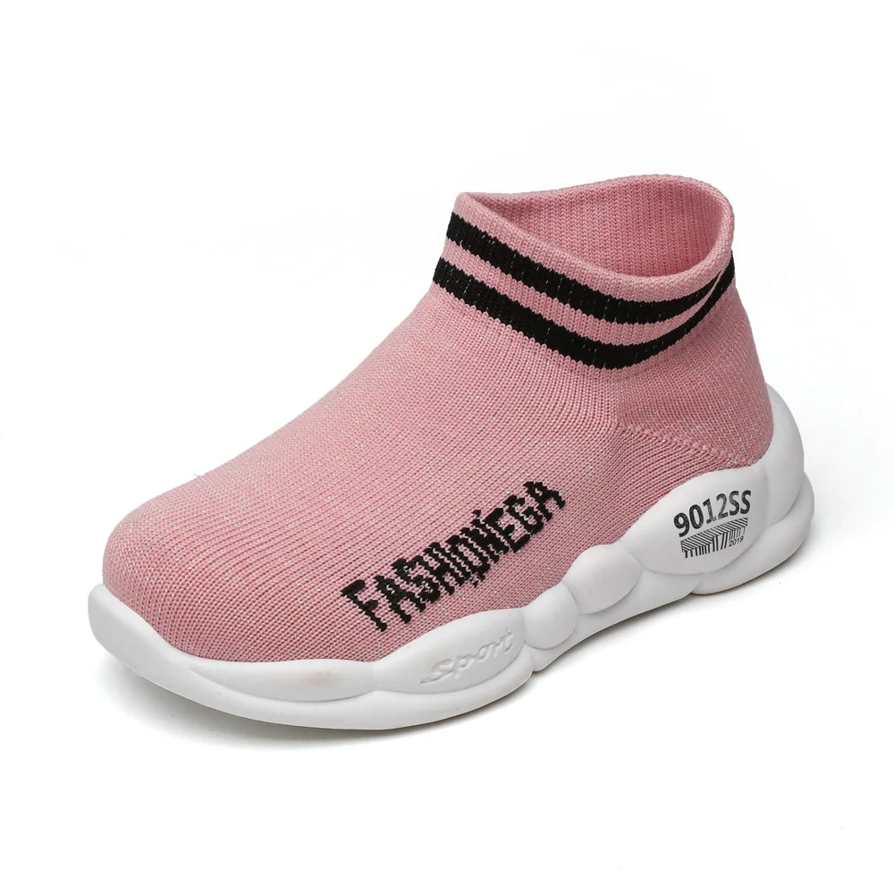 Korean version of casual knitted boys and girls shoes autumn new middle help striped socks shoes soft bottom sports shoes