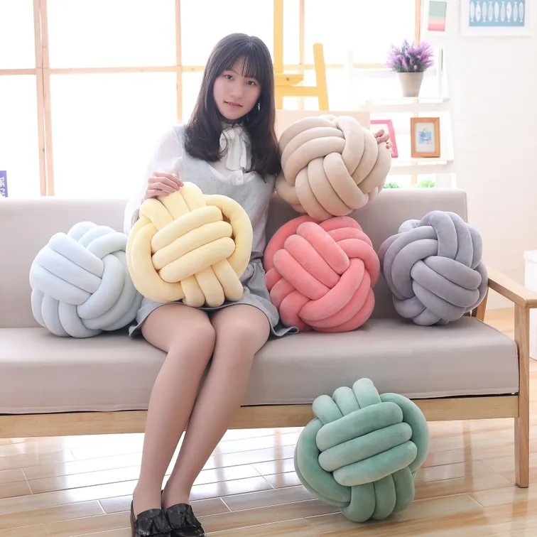 

Home Pillow Ball Creative Knot Living Room Bedroom Northern European-Style Weaving Pillow Sofa Dual Purpose Chinese Knot Cushion