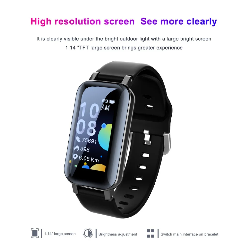 T89PRO 1 14 дюймовый Bluetooth монитор сердечного ритма спортивный смарт браслет с