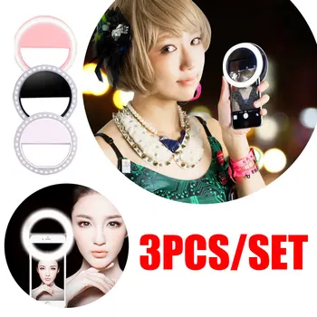 3pcs/set Portable Mobile Phone Luminous Ring Clip 36 LEDS Selfie Lamp Ring Flash Light for iPhone Samsung Universal Selfie Light