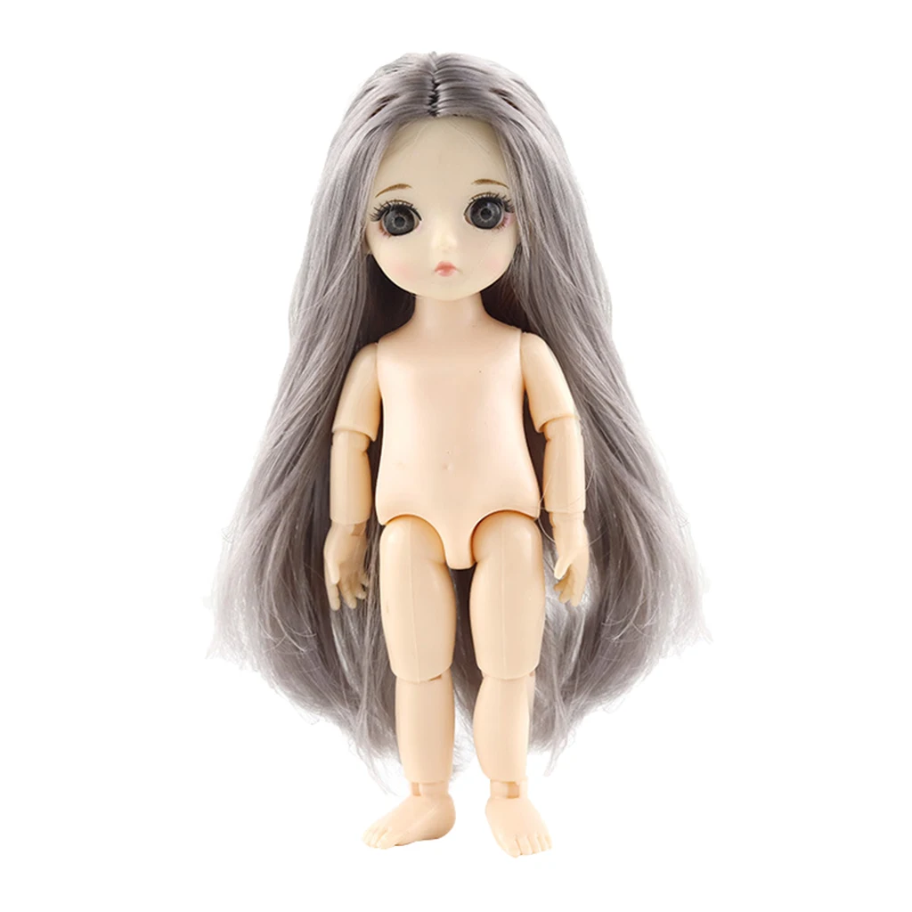 13 Joints Customized 16cm Height BJD Doll Girl Body Figure with Head and Hair Full Set for DIY Jointed Dolls Accessories
