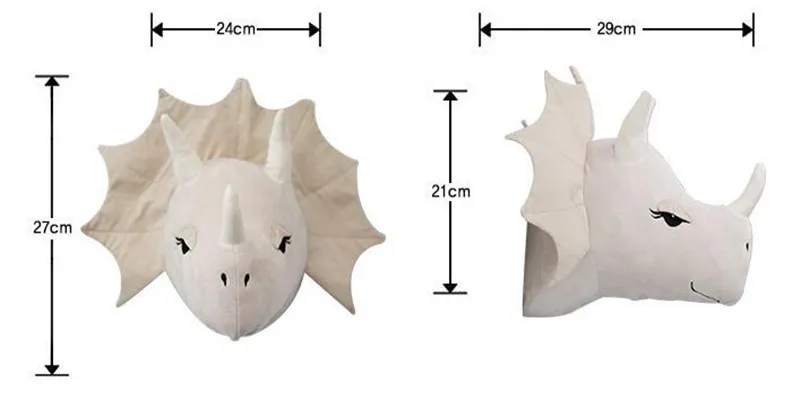 Triceratops Dragon Green Dinosaur Unicorns Animals Head Wall Mount Hanging Stuff Plush Toys (6)