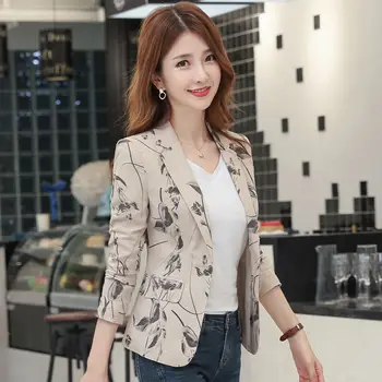 

Women 2020 Spring Autumn Notched Retro Floral Print Blazer Coat Female Vintage Casual Elegant Small Suit Ladies Outerwear L64