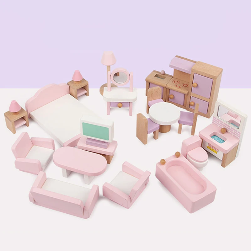 Furniture set Детские игрушки 22 шт. розовый клубничный Моделирование маленькая мебель игрушки Кукольный дом для детей ролевые игры Детский развивающий подарок - Цвет: Furniture set