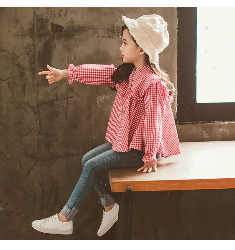 Детская одежда; Новинка года; детская рубашка в Корейском стиле; осенняя одежда для девочек; рубашка; детская рубашка в клетку для девочек