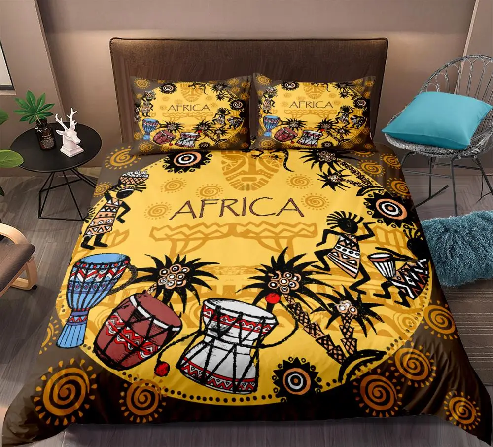

African Bedding Set Retro Style kids boys Cartoon Duvet Cover Set Exotic Civilization Bedclothes 3pcs