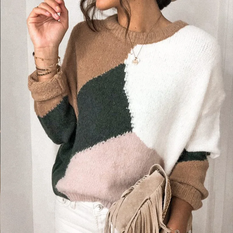 

Knitted Geomatrical Oversized Sweater Women Autumn Winter Plus Size Soft Warm Pullovers Sweater Casual Basic Chic Tops Jumper