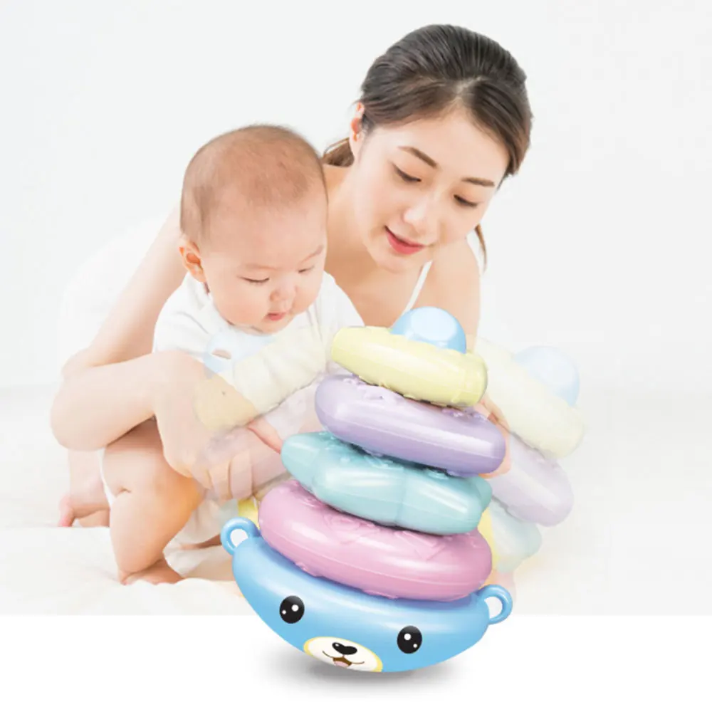 

Baby Rainbow Tower Piles Music Blocks Kids Colorful Tumbler Stacking Ring Tower Children Educational Plastic Toys Gifts