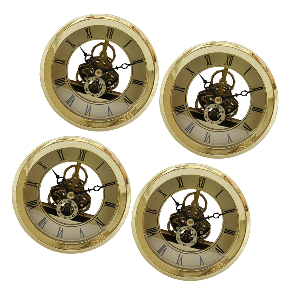 4x 90mm Quartz Clock Fit-up/Insert W/ Roman Numeral, Quartz Movement (Gold Trim)