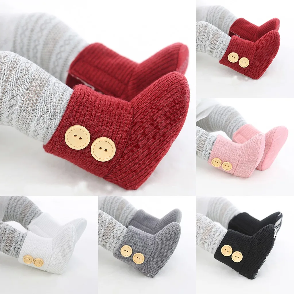 Toddler Kids Baby Girls Boys Winter Warm Solid Button Snow Boots Bootie Shoes