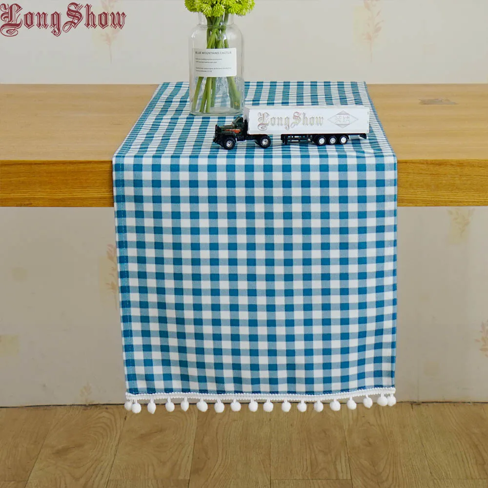light blue plaid Современный стиль, домашний Рождественский декоративный уникальный светильник, Синий Геометрический плед, современный стиль, Настольная дорожка с милой тесьмой - Цвет: light blue plaid