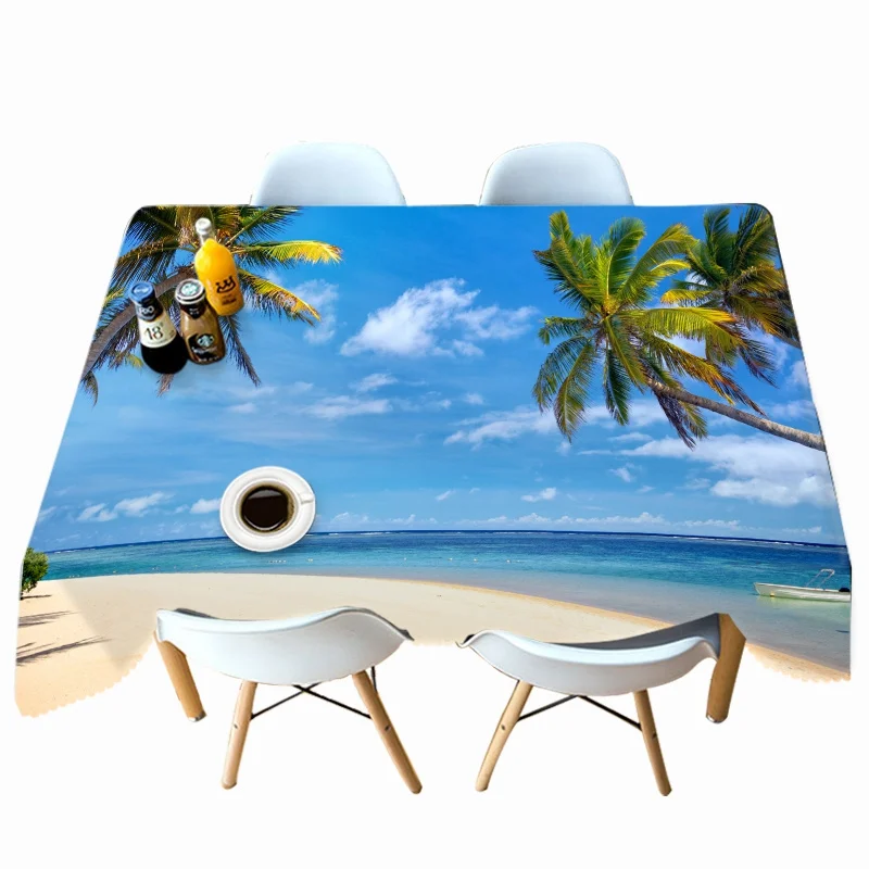 Style A 3D пляж морской пейзаж и кокосовое дерево скатерть с рисунком утолщаются хлопок прямоугольный/Круглый Скатерти для свадебного пикника Вечерние - Цвет: Style A