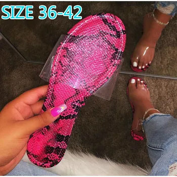 

Transparent Serpentine Slippers Women Flip Flops Sexy Peep Toe Flat Shoes Women Flats Rubber Home Slippers Shoes Women Spring PU