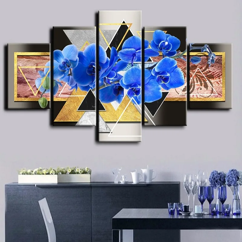 Home Decor Posters Wall Art Canvas 5 Piece HD Print Butterfly Orchid Modular Pictures for Living Room Flower Landspace Painting | Дом и сад