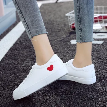 

Summer Women Shoes Women Casual Flats Heart Lace-up Fashion Ladies Shoes Fashion White Sneakers EUR Size 36-42