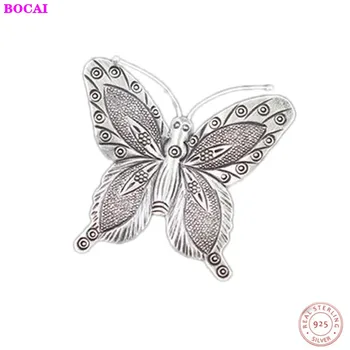 

Hand made s925 Sterling Silver retro carved Butterfly Pendant sweater chain Thai silver Pendant 2020 fashion new style jewelry