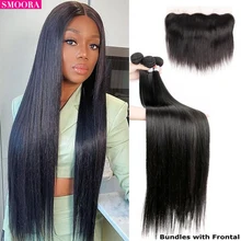 30 32 38 inch HD Lace Frontal With Bundles Human Hair Extension Bone Brazilian Weaving Long Straight Bundles With Frontal Remy