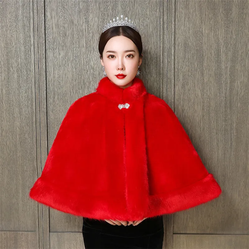 JaneVini, элегантная Свадебная шаль из искусственного меха,, красное свадебное болеро с высоким воротом, женские зимние палантины, накидка, теплая накидка, свадебные аксессуары