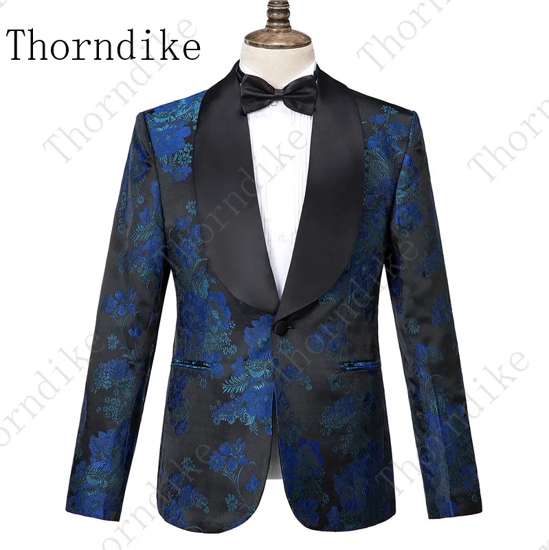 Thorndike Новое Поступление Черные смокинги для жениха на одной пуговице шаль лацкан Костюм для шафера жаккардовый принт мужские свадебные костюмы(куртка+ брюки