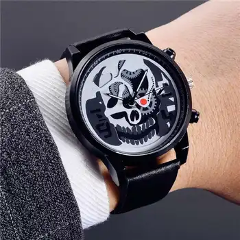 

Vintage Punk Skull Design Clock Men's Fashion Watches Simple Leather Band Quartz Wristwatch Business Relogio Masculino unikornis