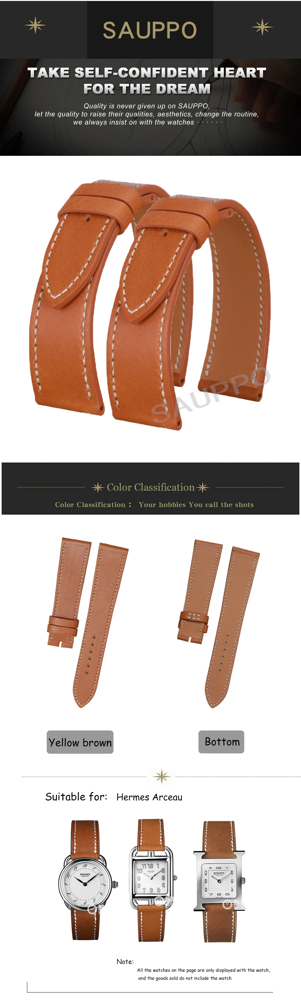 SAUPPO подходит для Hermes HH1.201.130 028104 020997 036793 17 мм 20 мм Телячья кожа гладкое зерно часы ремешок