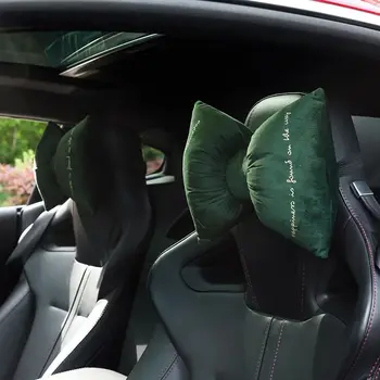 

Hot 1pc Headrest Soft Velvet Embroidery Bow Durable Shoulder Pad Neck Pillow for Vehicle