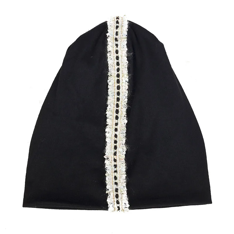 white black New Fashion Women Colorful Ribbon Slouchy Hat Casual Loose Hip hop Ladies Thin Cotton Bonnet Hats Cap For Female Skullies - Цвет: white black