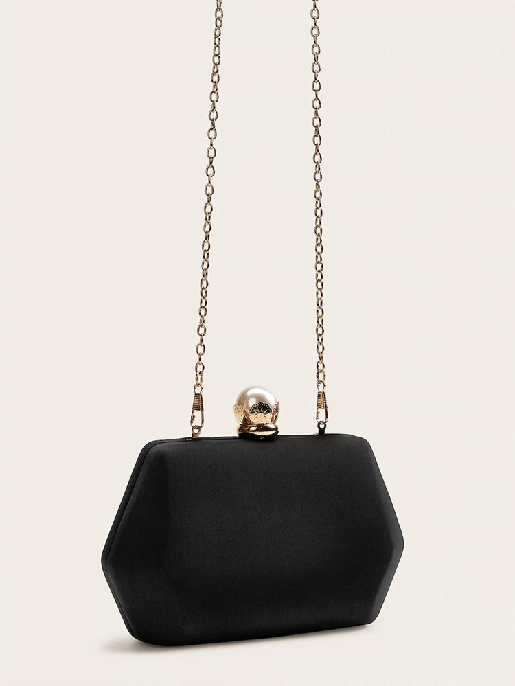 Pearl Irregular Evening Chain Bag Satin Silk Hard Case Box Clutch Bridal Purse Handbag Shoulder Bag Wedding Prom Party