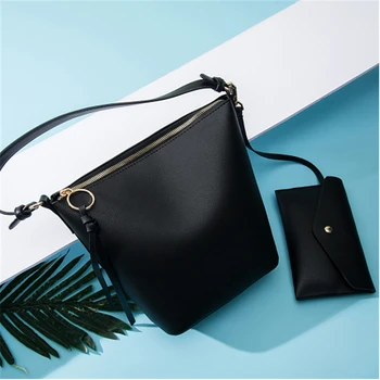 

2020 Fashion New Women PU Leather Purses Handbags High Quality Solid Color Large Capacity Shoulder Bag with Small Wallet