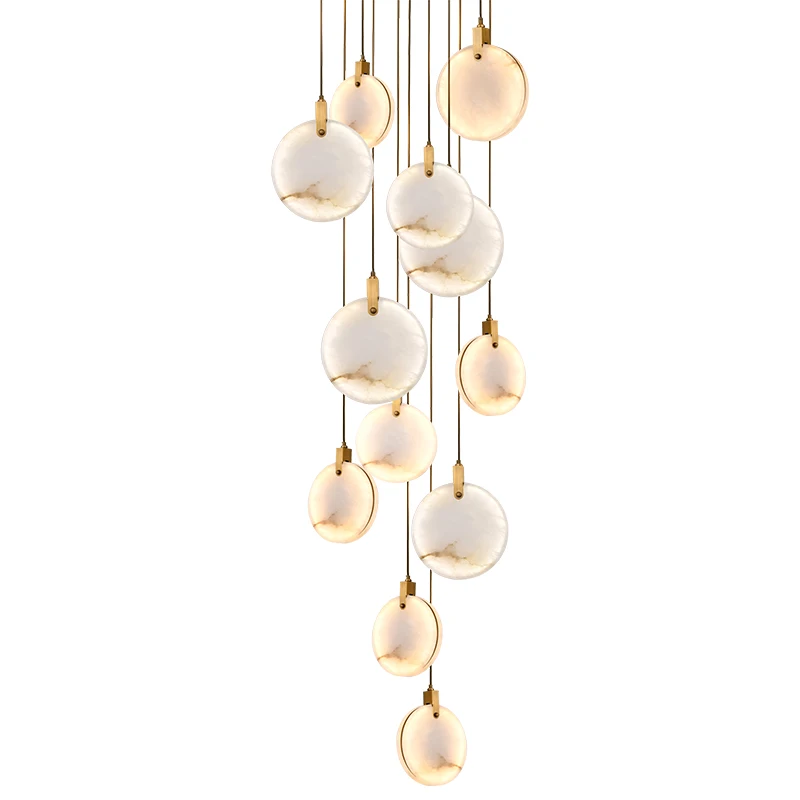 new gold LED chandelier modern marble lamp AC110V 220v long staircase chandeliers bar lights