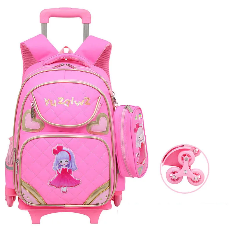 6 wheels pink Комплекты из 2 предметов; рюкзак на колесиках для девочек-подростков; школьная сумка; детский съемный водонепроницаемый рюкзак; дорожные сумки - Цвет: 6 wheels pink