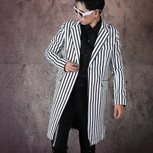 Мужская Уличная Хип-хоп полосатая Печать Повседневный Длинный блейзер пиджак мужской винтажный Модный приталенный костюм пальто сценическая одежда