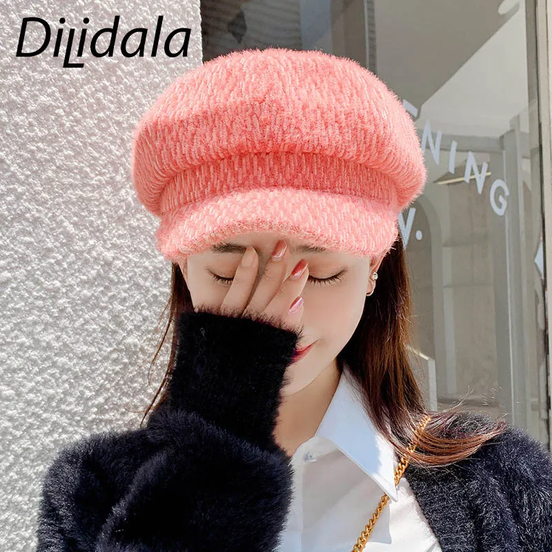 Dilidala, осенне-зимняя восьмиугольная вязаная шапка, Корейская версия, дикий милый берет для женщин, британский газетчик, шляпа японского художника