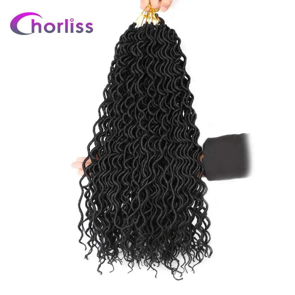 Natural Black Faux Locs Curly вязание крючком косички волос Омбре синтетический твист косичка волос Exntension Chorliss 18 дюймов натуральный черный коричневый богиня Locs - Цвет: Natural Black