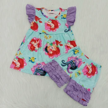 

Hot Sale Baby Girls Cute Cartoon Character Outfit Kids Ruffle Sleeve Princess Tunic Icing Shorts Clothes SetsClothes Sets