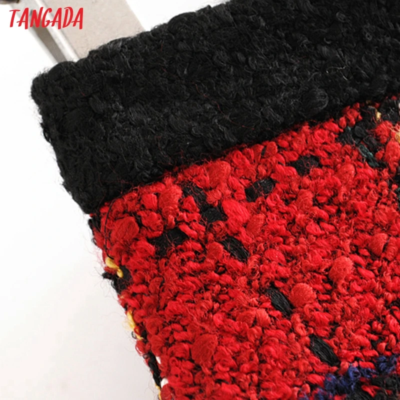 Tangada Мода Женские клетчатые красные мини пуговицы для юбки на молнии английский стиль ретро офисные женские мини юбки faldas mujer 3H27