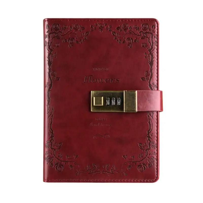 1 PC B6 Retro Notebook with Password Lock Leather Cover Traveler Diary Planner Agenda School Supplies Gift Stationery 11UB - Цвет: Бургундия