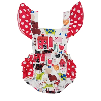 

Farm animals summer toddle romper with polka ruffles