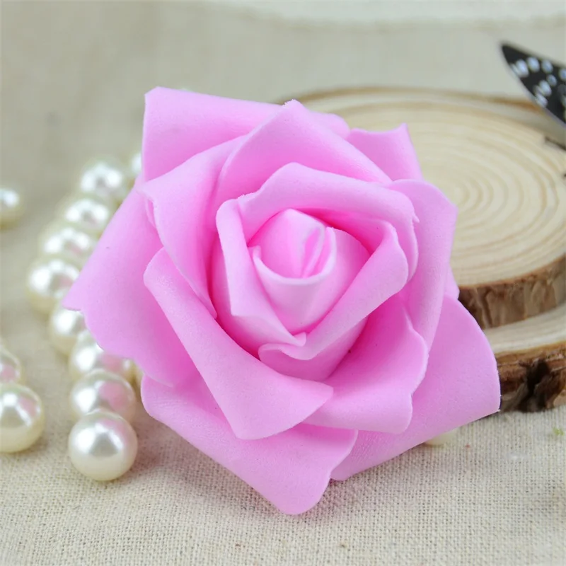 50 шт. 6 см искусственные из ПЭ пены розы цветы головы для свадебное украшение для дома DIY Скрапбукинг венок-гирлянда дешевый цветок - Цвет: pink