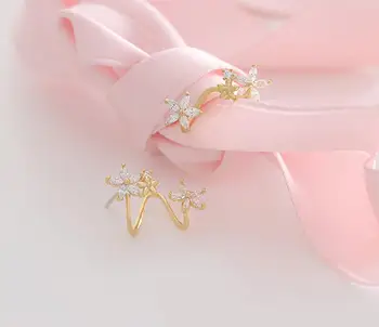 

womens girls earrings Simple rear hanging needle earrings Flowers