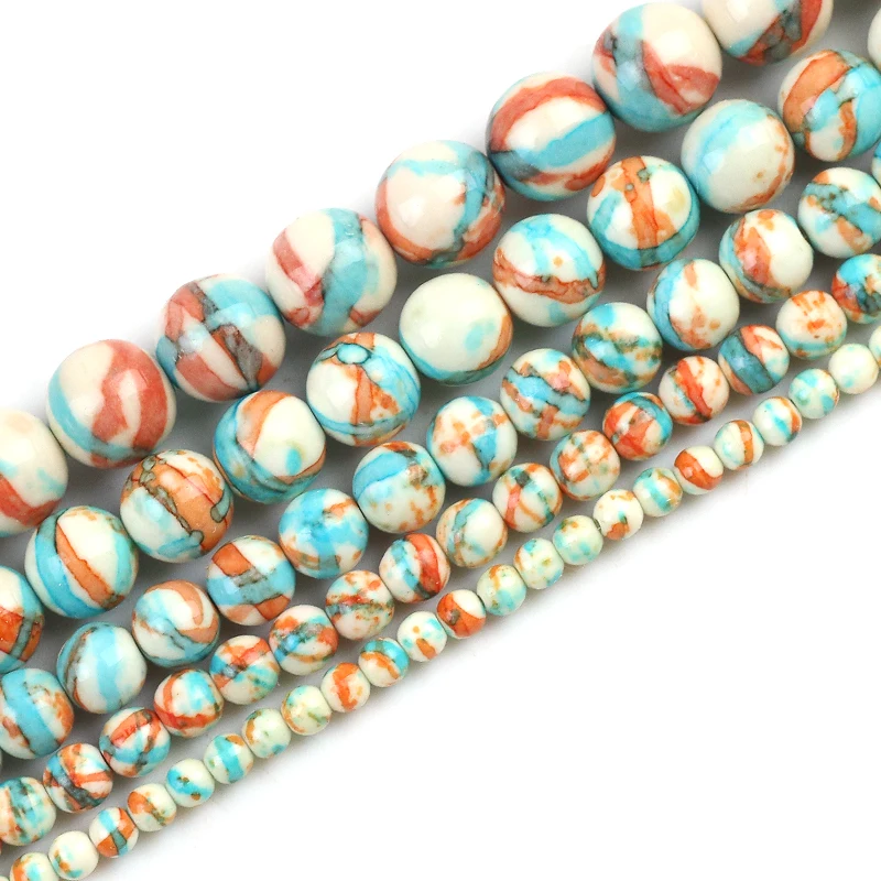 

Orange-white-blue Striped Rainstone Beads Round Loose Stone Beads For Jewelry Making DIY Bracelet Pick Size 4/6/8/10/12mm 15â€œ